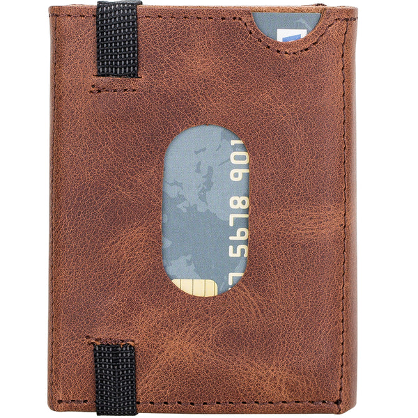 Trifold Kartenetui aus Leder – Slim Wallet mit Gummiband-Verschluss | Kaffeebraun