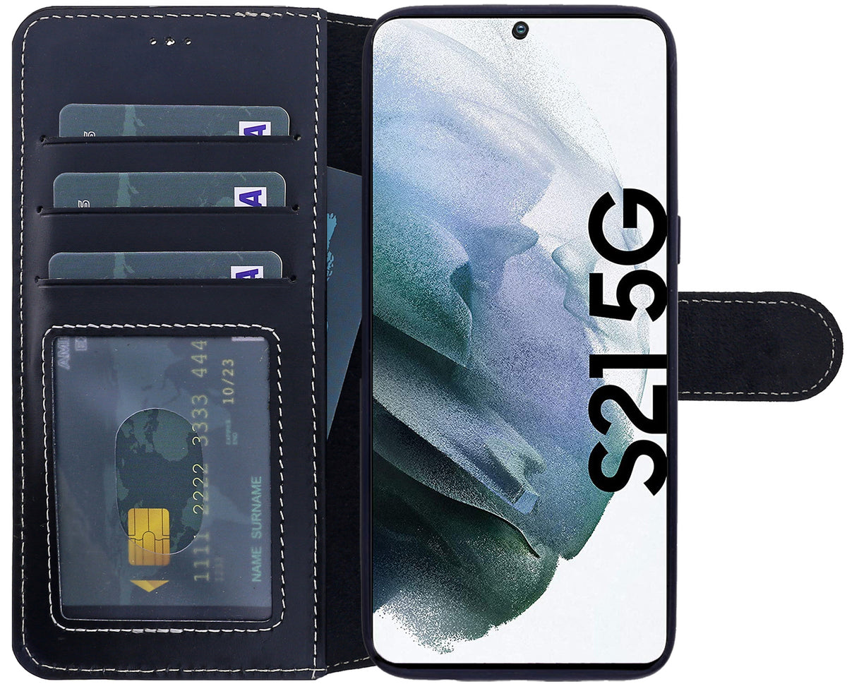 Samsung Galaxy S21 Leder Book-Case – Wallet Hülle | Schwarz