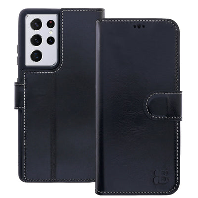 Samsung Galaxy S21 Ultra Leder Book-Case – Wallet Hülle | Schwarz