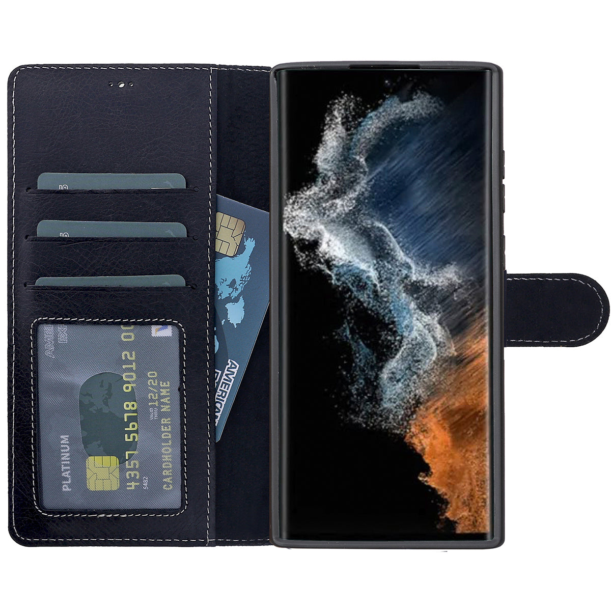 Samsung Galaxy S22 Ultra Leder Book-Case – Wallet Hülle | Schwarz
