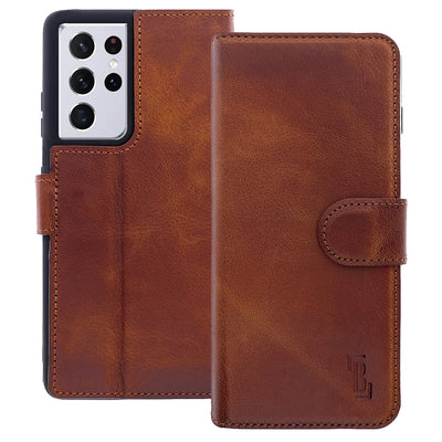 Samsung Galaxy S21 Ultra Leder Book-Case – Wallet Hülle | Braun