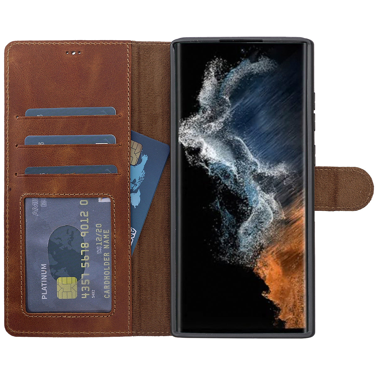 Samsung Galaxy S22 Ultra Leder Book-Case – Wallet Hülle | Braun