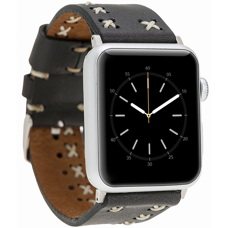 Apple Watch Lederarmband mit Kreuzstich – Schwarz (Modell BA11-TN1)