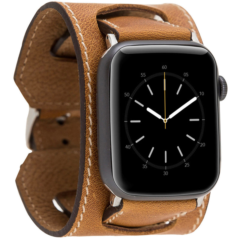 Apple Watch Cuff Armband aus Leder – Vintage Manschetten-Design | Cognac