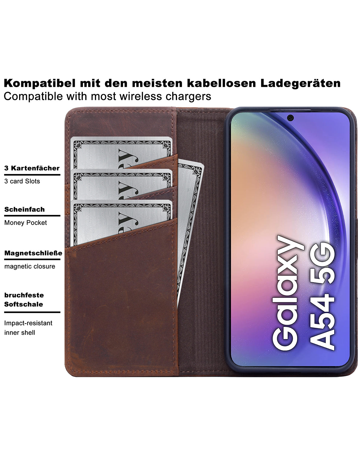 Samsung Galaxy A54 Leder Book-Case – Wallet Hülle | Braun