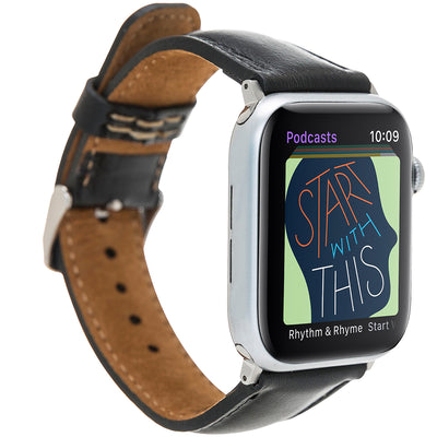 Lederarmband Schwarz Klassik – für Apple Watch 42/44/45 mm