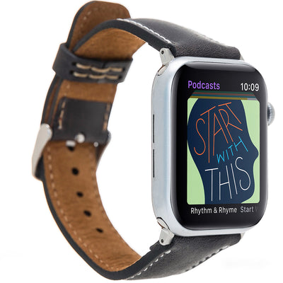Lederarmband Schwarz mit Kontrastnaht – für Apple Watch 42/44/45 mm