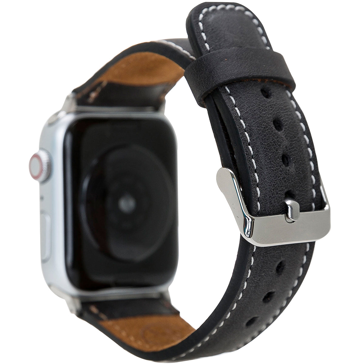 Lederarmband Schwarz mit Kontrastnaht – für Apple Watch 42/44/45 mm