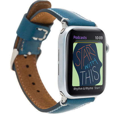 Petrolblaues Lederarmband mit Kontrastnaht – für Apple Watch 42/44/45 mm
