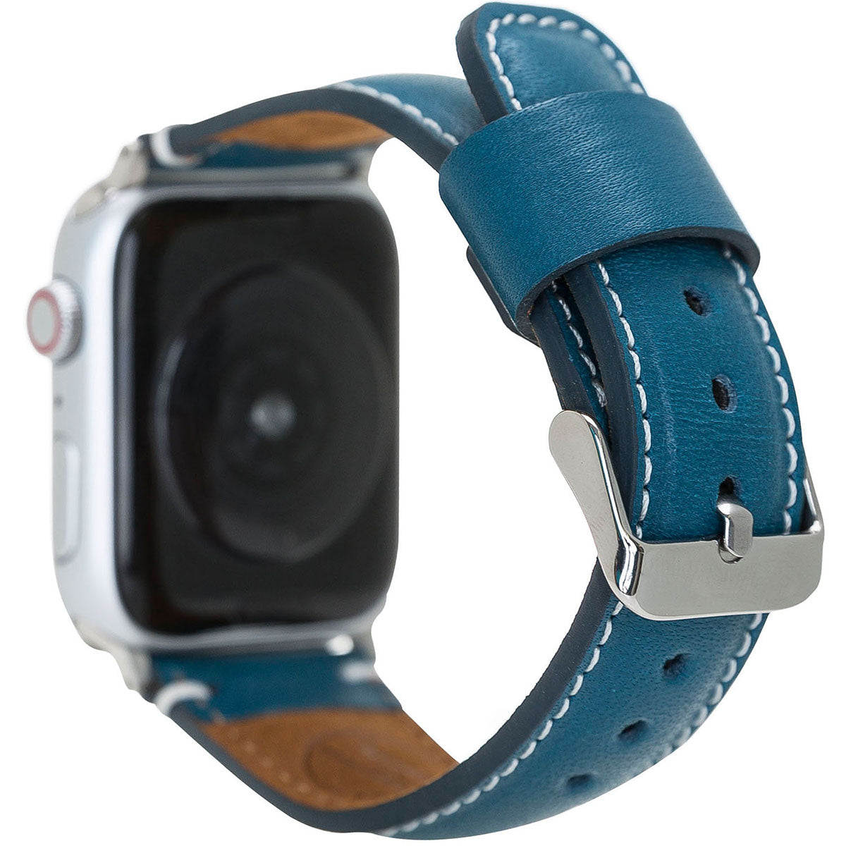 Petrolblaues Lederarmband mit Kontrastnaht – für Apple Watch 42/44/45 mm