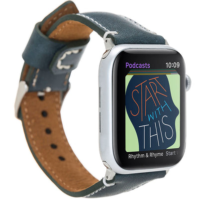 Lederarmband Dunkelgrün mit Kontrastnaht – für Apple Watch 42/44/45 mm