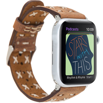 Vintage Lederarmband mit Kreuzstich – für Apple Watch 42/44/45 mm
