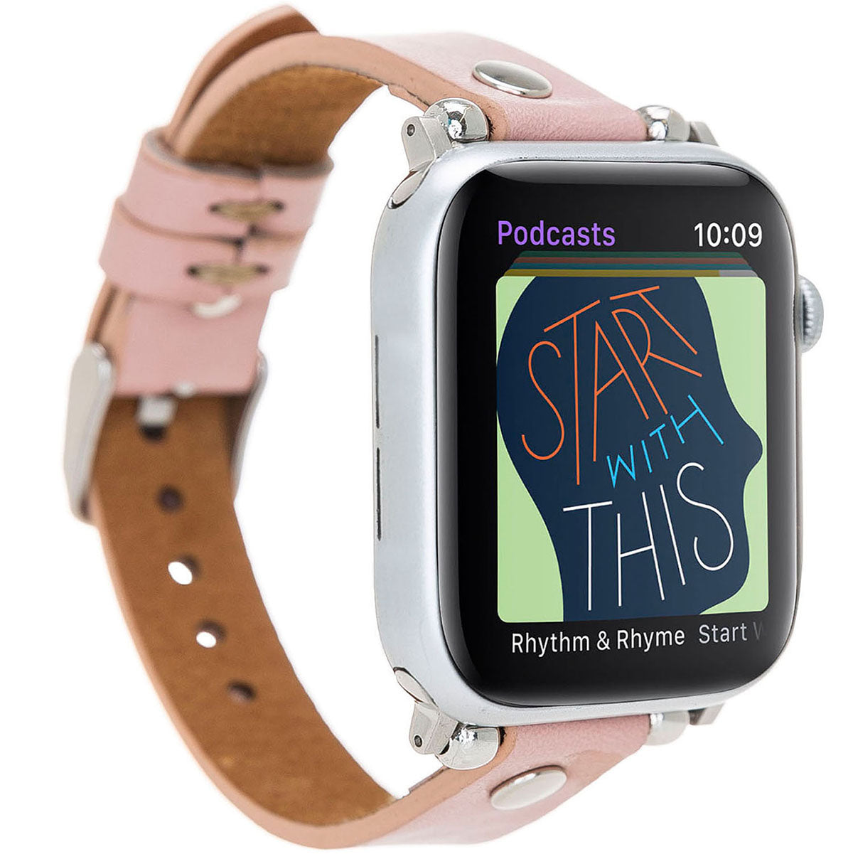 Slim Lederarmband Rosé mit Nieten – für Apple Watch 42/44/45 mm
