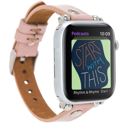 Slim Lederarmband Rosé mit Nieten – für Apple Watch 42/44/45 mm