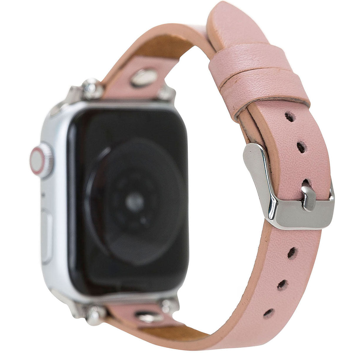 Slim Lederarmband Rosé mit Nieten – für Apple Watch 42/44/45 mm