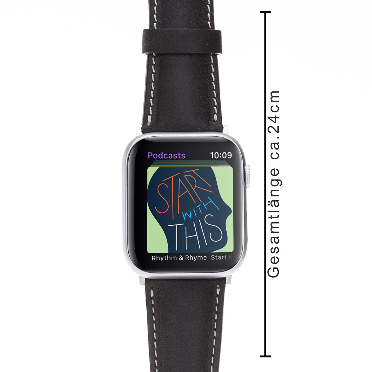 Lederarmband Schwarz mit Kontrastnaht – für Apple Watch 42/44/45 mm