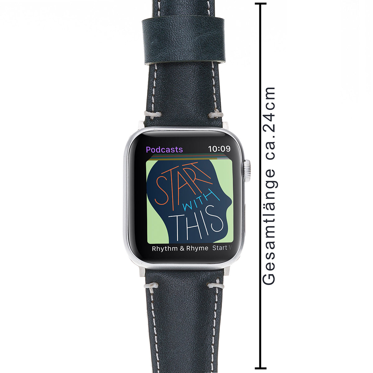 Lederarmband Dunkelgrün mit Kontrastnaht – für Apple Watch 42/44/45 mm