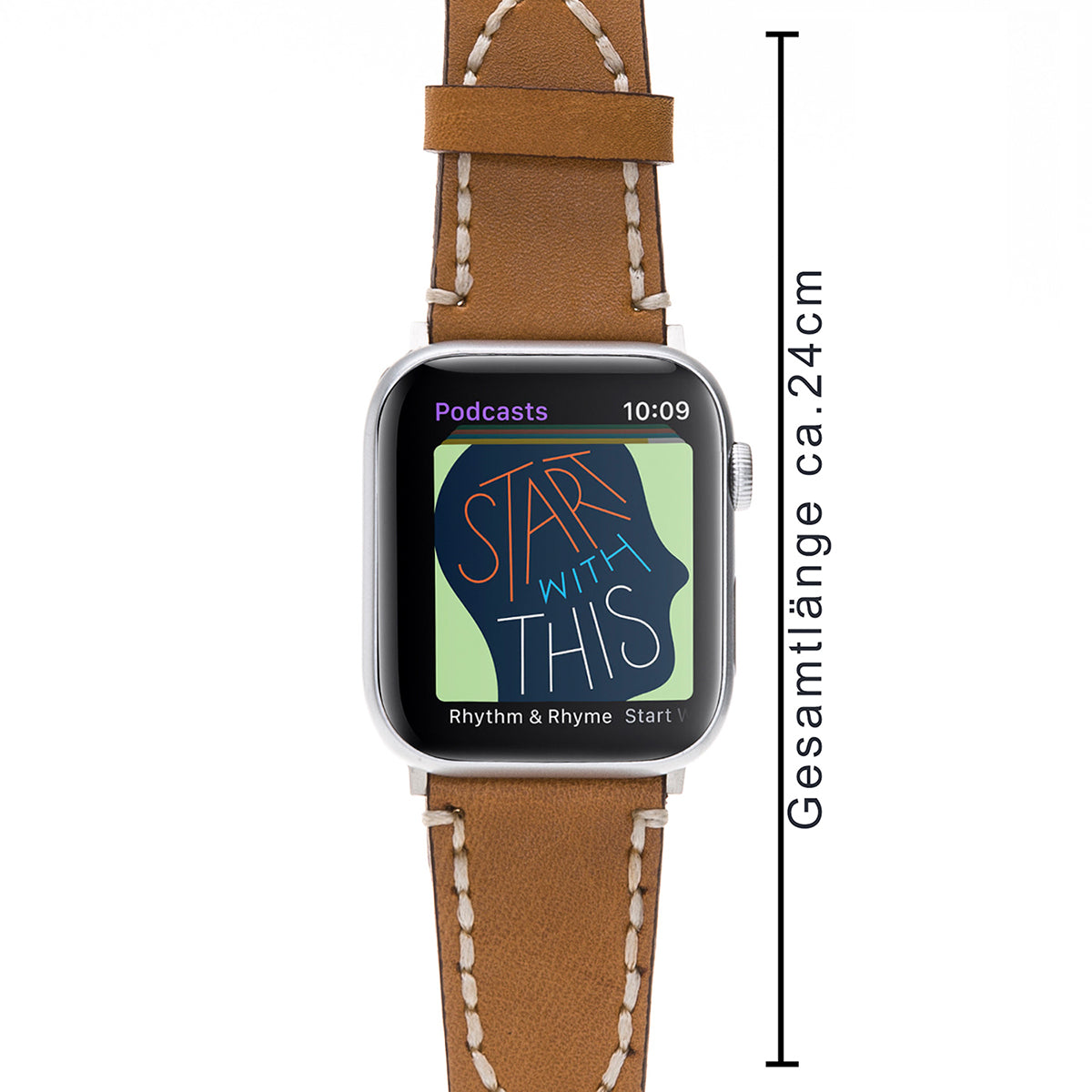 Cognac Lederarmband mit Kreuznaht – für Apple Watch 42/44/45 mm