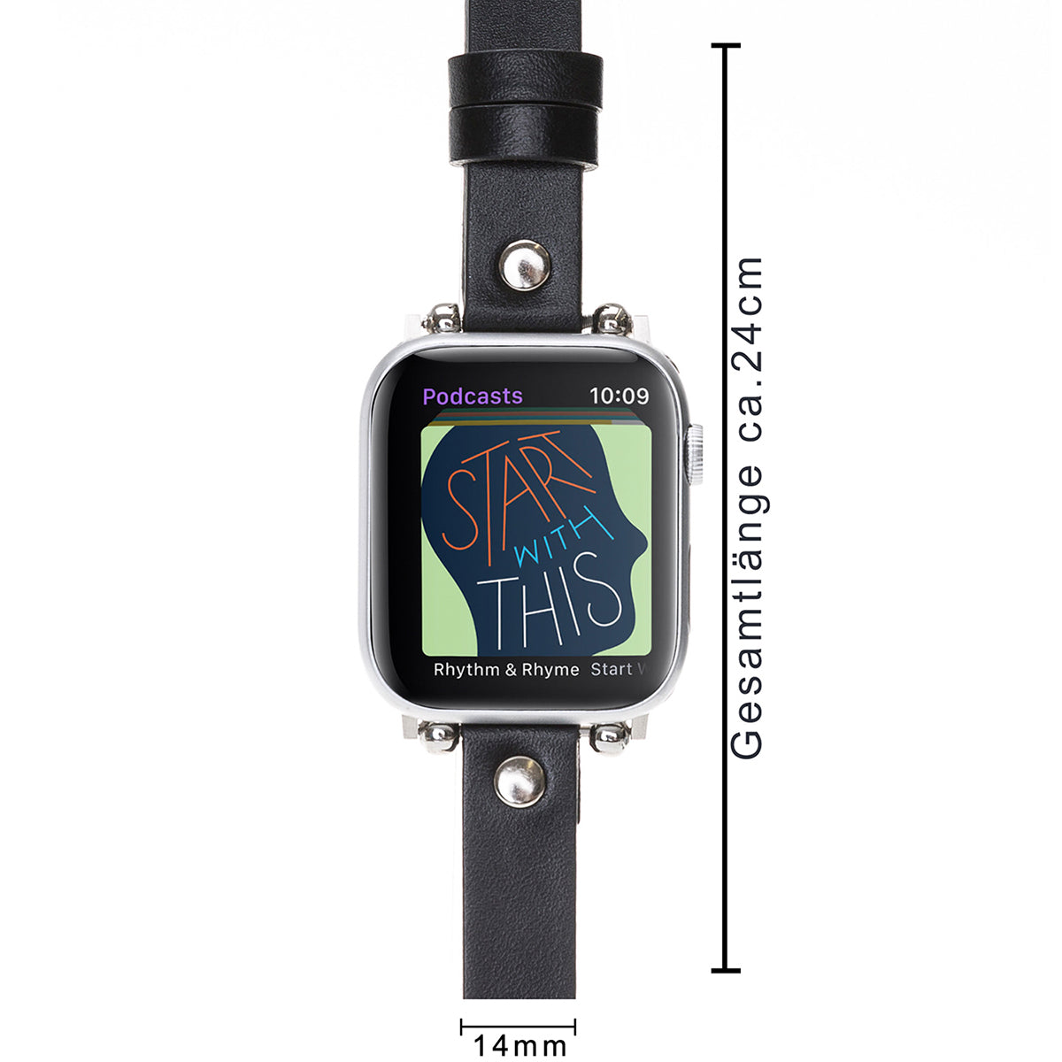 Lederarmband Schwarz mit Nieten – für Apple Watch 42/44/45 mm