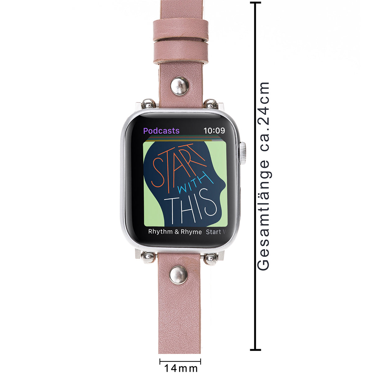 Slim Lederarmband Rosé mit Nieten – für Apple Watch 42/44/45 mm