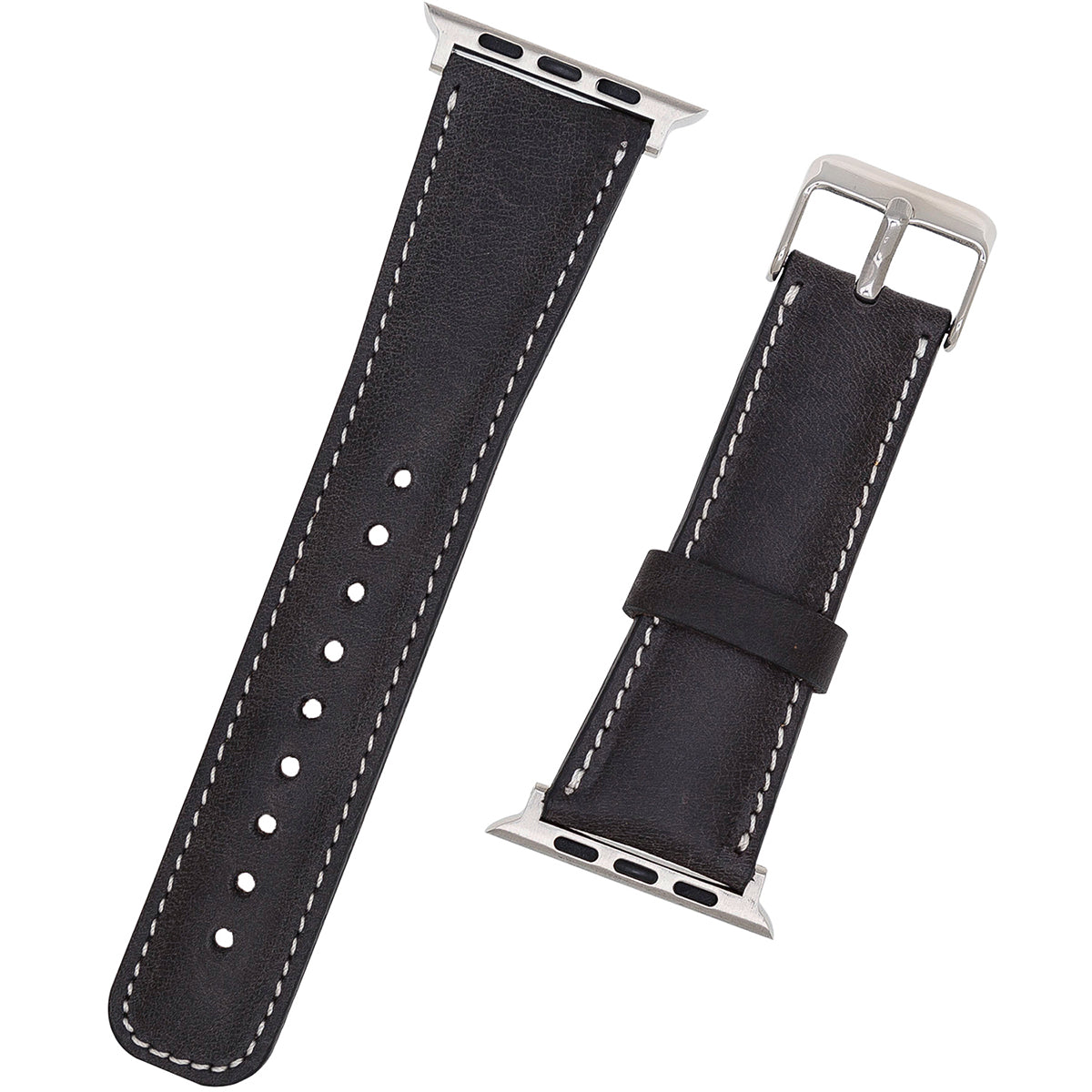 Lederarmband Schwarz mit Kontrastnaht – für Apple Watch 42/44/45 mm