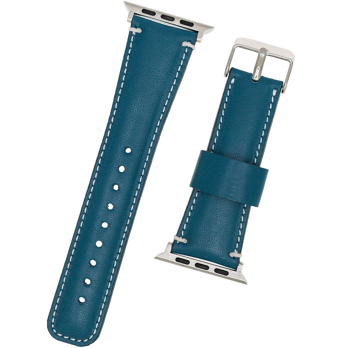 Petrolblaues Lederarmband mit Kontrastnaht – für Apple Watch 42/44/45 mm
