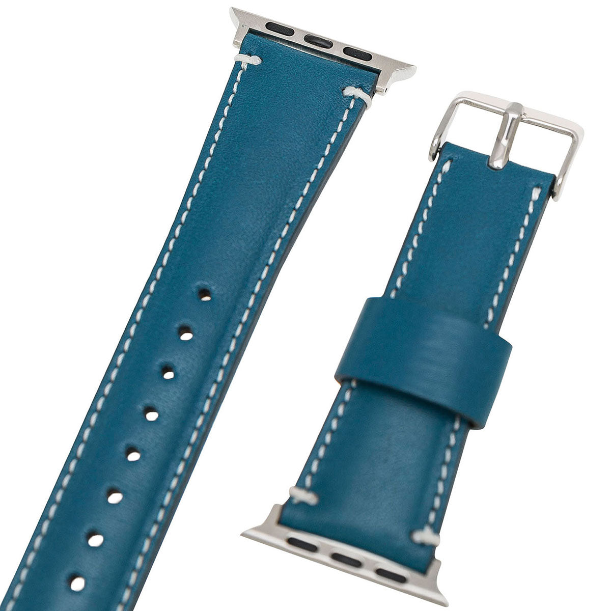 Petrolblaues Lederarmband mit Kontrastnaht – für Apple Watch 42/44/45 mm