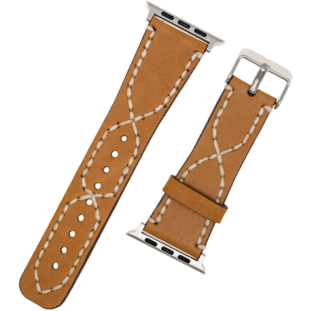 Cognac Lederarmband mit Kreuznaht – für Apple Watch 42/44/45 mm