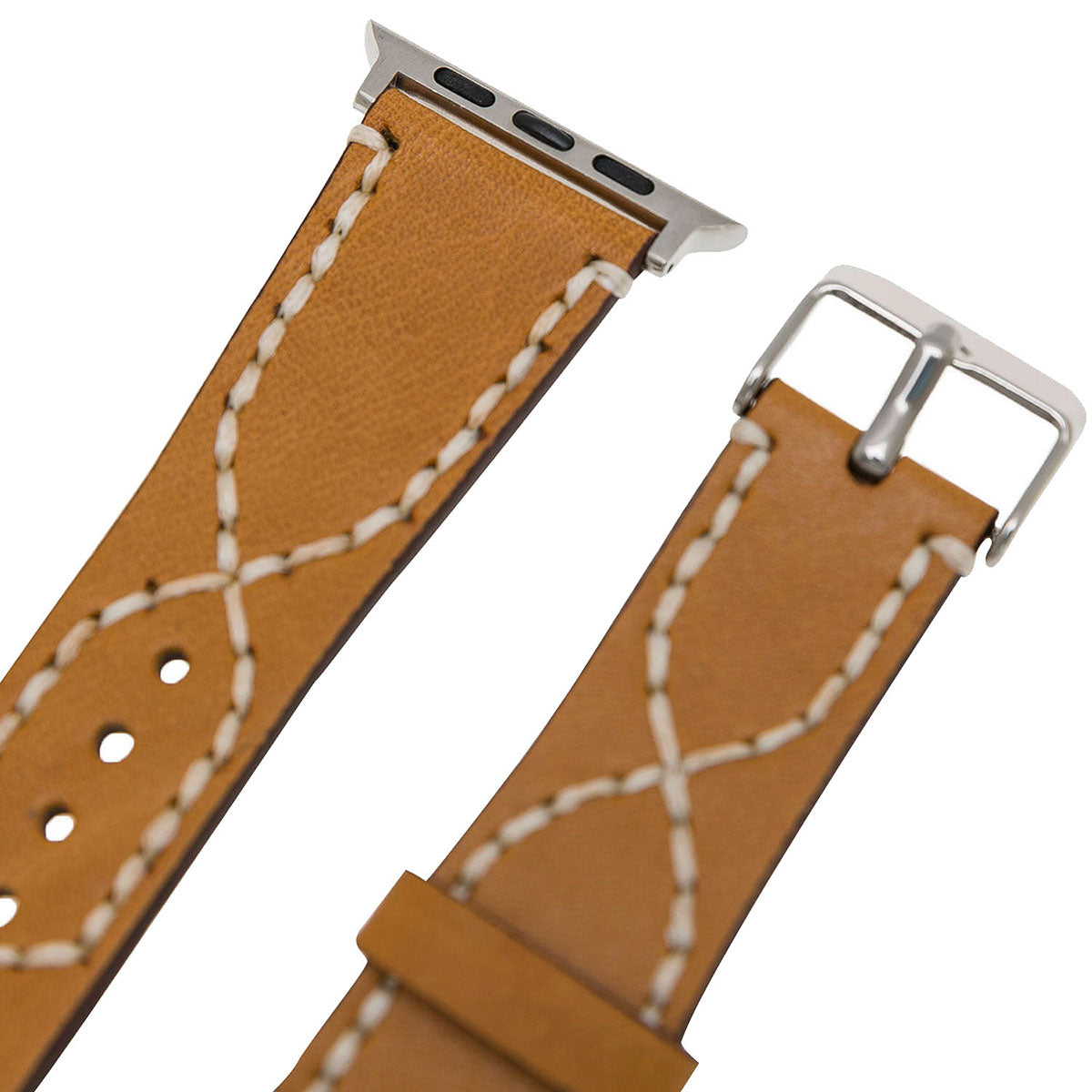 Cognac Lederarmband mit Kreuznaht – für Apple Watch 42/44/45 mm