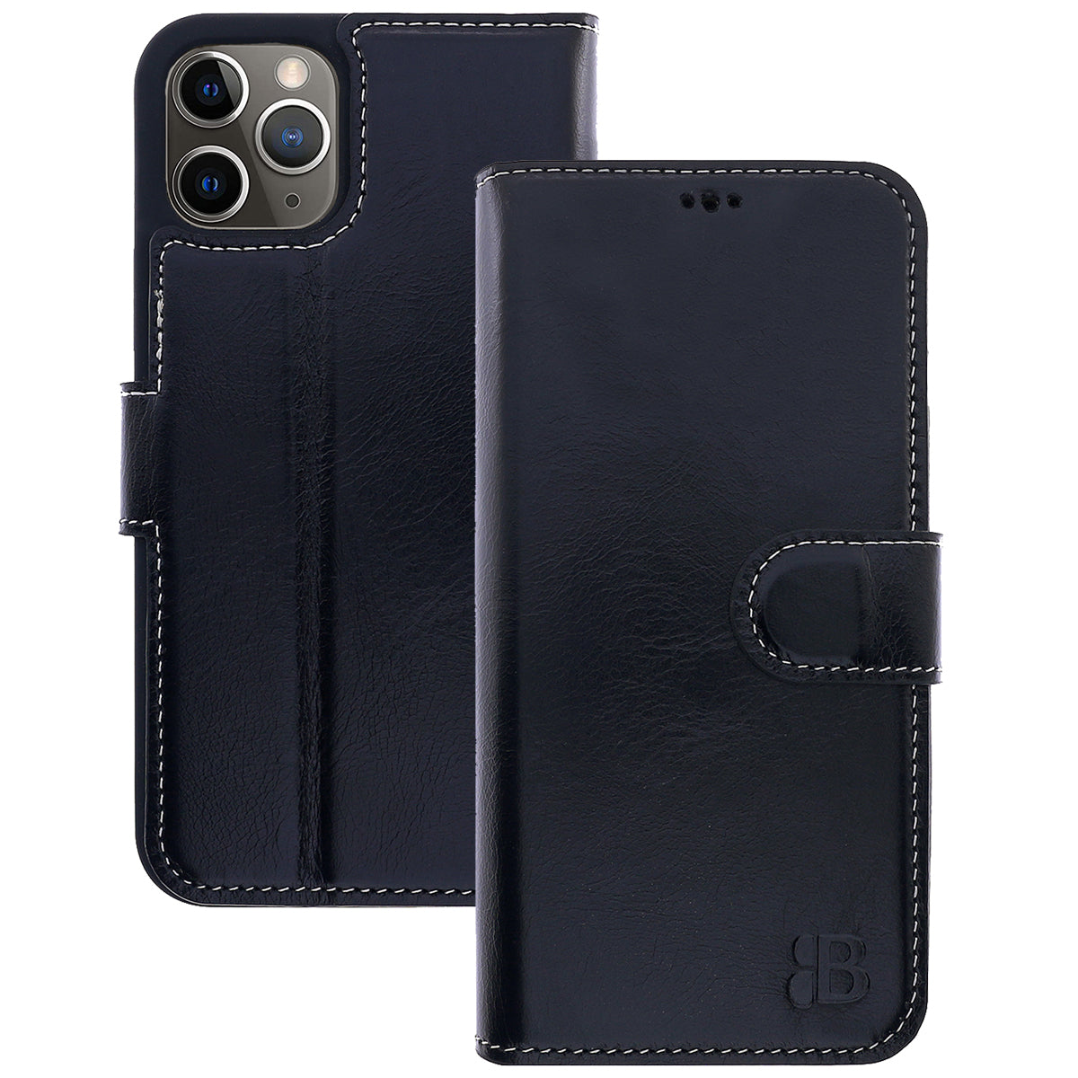 Book-Case Lederhülle für iPhone 12 Pro Max – Flip-Design mit Kartenfach | Schwarz
