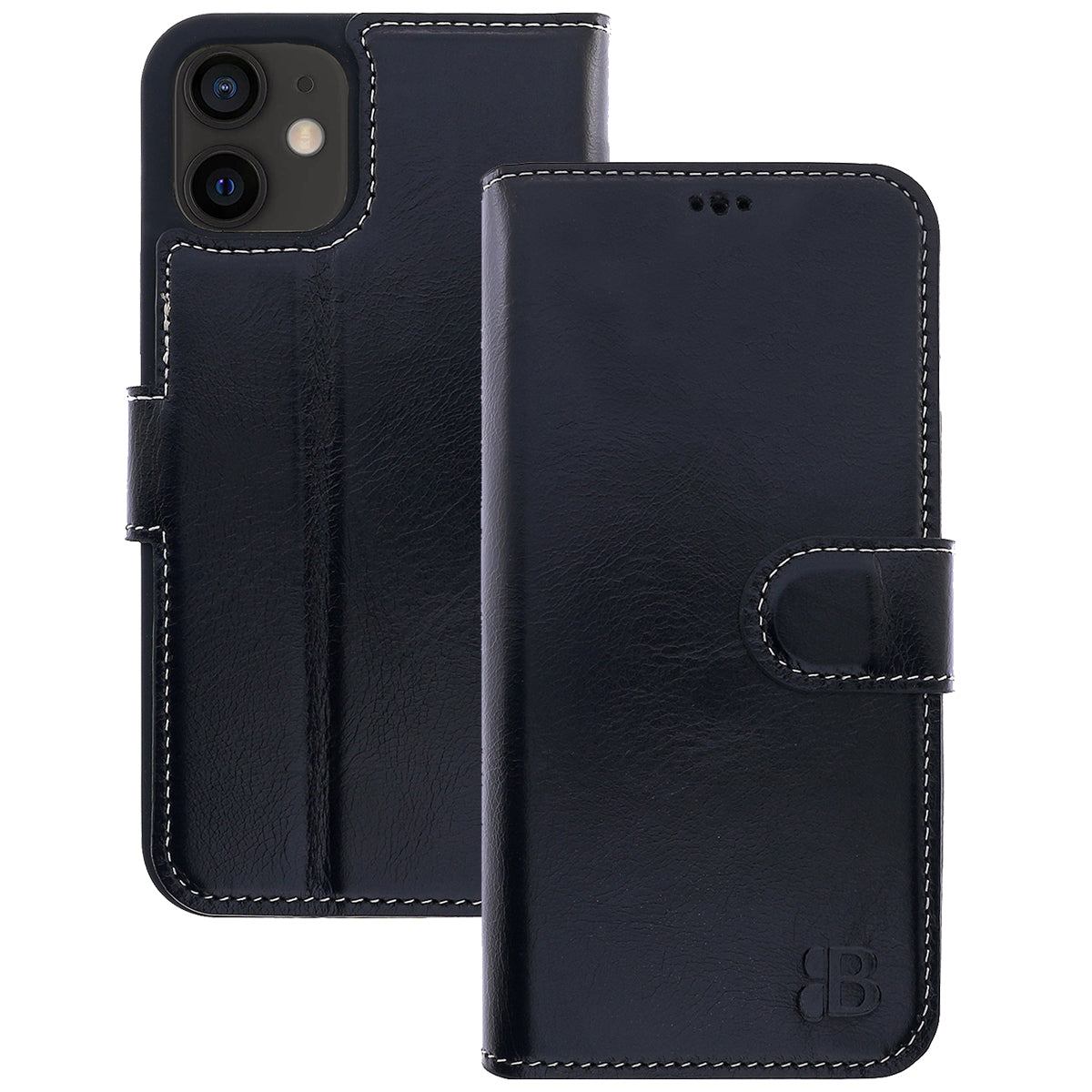 Book-Case Lederhülle für iPhone 12 / 12 Pro – Flip-Design mit Kartenfach | Schwarz