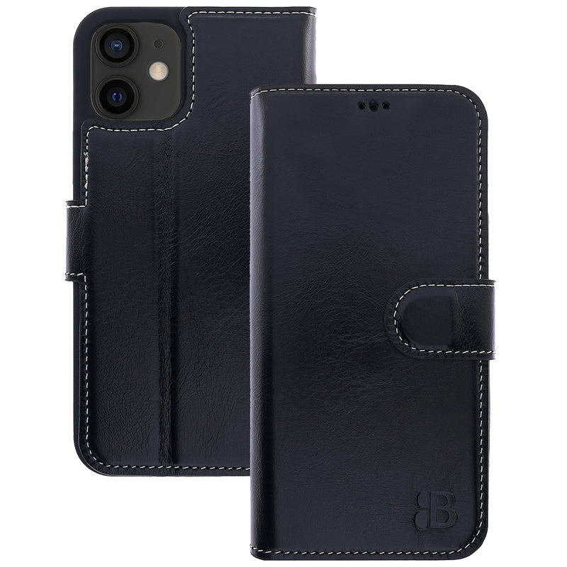 Book-Case Lederhülle für iPhone 12 Mini – Flip-Design mit Kartenfach | Schwarz