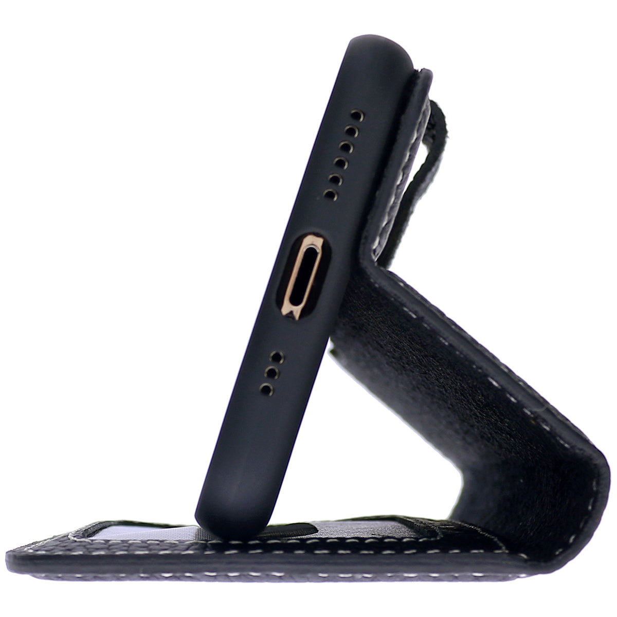Book-Case Lederhülle für iPhone 13 Mini – Flip-Design mit Kartenfach | Schwarz