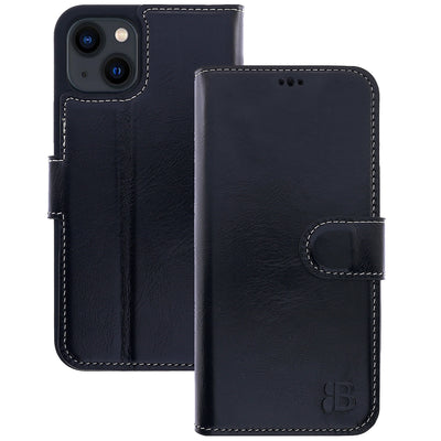 Book-Case Lederhülle für iPhone 13 Mini – Flip-Design mit Kartenfach | Schwarz