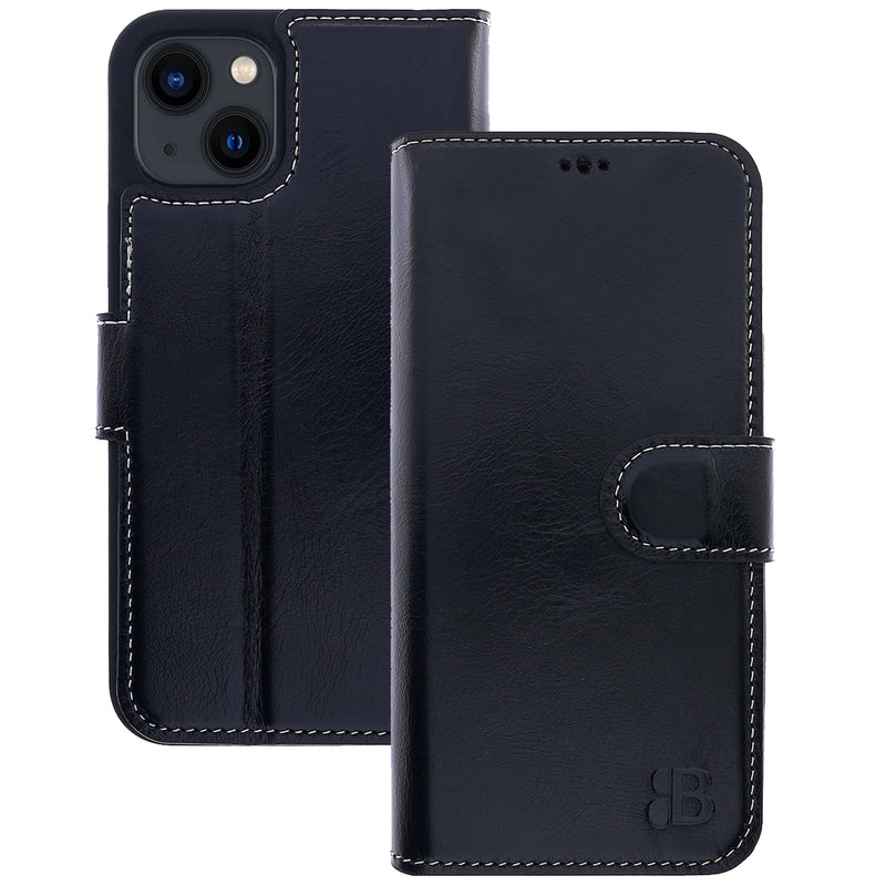 Book-Case Lederhülle für iPhone 13 Mini – Flip-Design mit Kartenfach | Schwarz