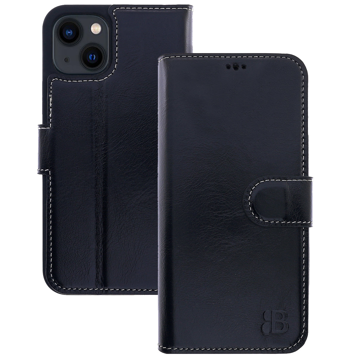 Book-Case Lederhülle für iPhone 14 Plus – Flip-Design mit Kartenfach | Schwarz