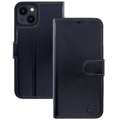 Book-Case Lederhülle für iPhone 14 Plus – Flip-Design mit Kartenfach | Schwarz