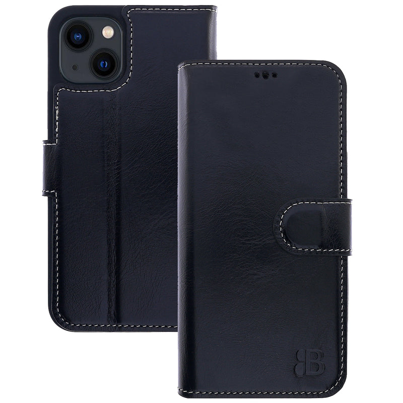 Book-Case Lederhülle für iPhone 14 Plus – Flip-Design mit Kartenfach | Schwarz