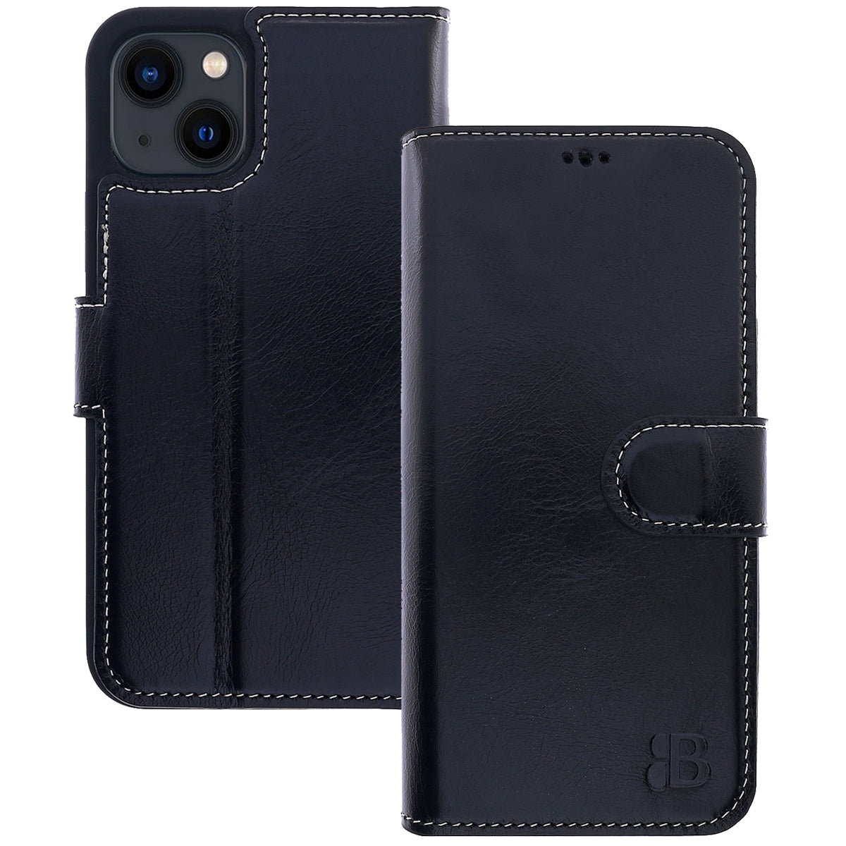 Book-Case Lederhülle für iPhone 14 – Flip-Design mit Kartenfach | Schwarz