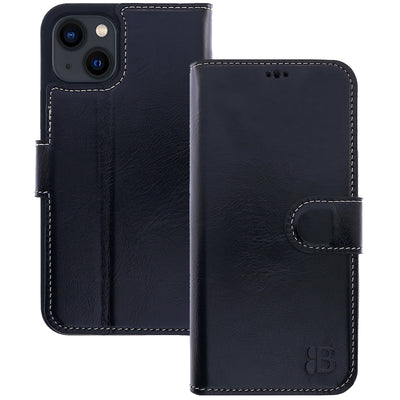 Book-Case Lederhülle für iPhone 14 – Flip-Design mit Kartenfach | Schwarz