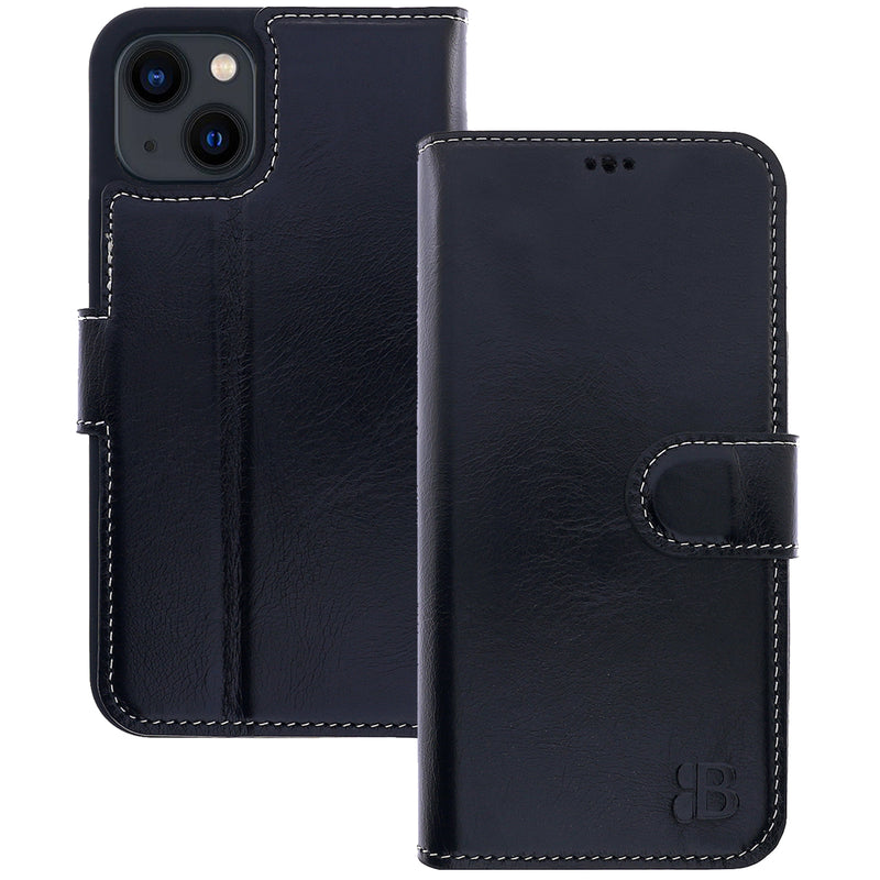 Book-Case Lederhülle für iPhone 14 – Flip-Design mit Kartenfach | Schwarz