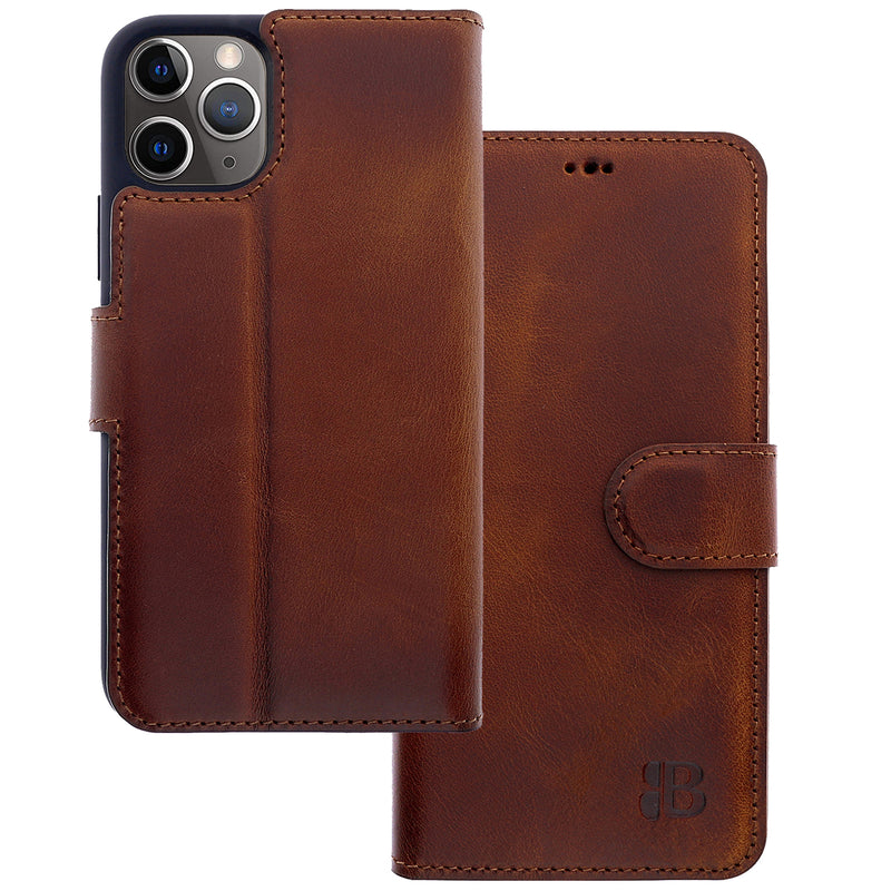 Book-Case Lederhülle für iPhone 13 Pro – Flip-Design mit Kartenfach | Braun