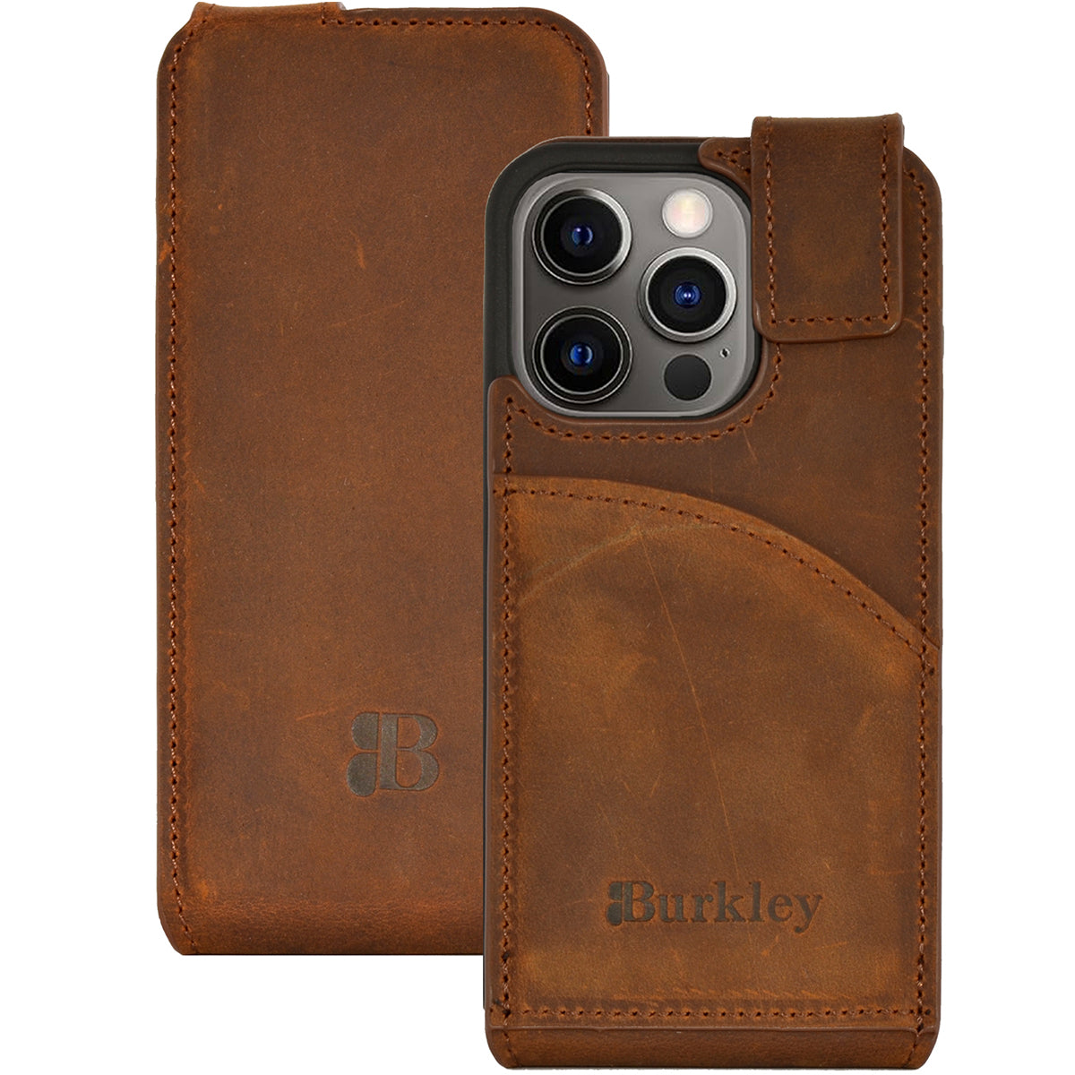 iPhone 12 / iPhone 12 Pro Leder Flip Case – Hülle mit Rundumschutz | Braun