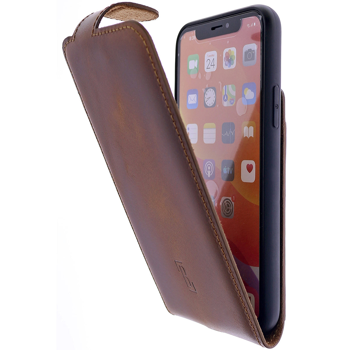 iPhone 12 Pro Max Leder Flip Case – Hülle mit Rundumschutz | Braun
