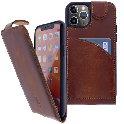 iPhone 12 Pro Max Leder Flip Case – Hülle mit Rundumschutz | Braun