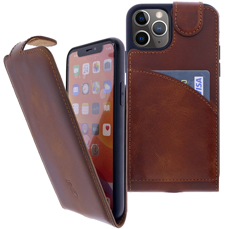 iPhone 14 Plus Leder Flip Case – Handgefertigte Hülle mit Rundumschutz | Braun