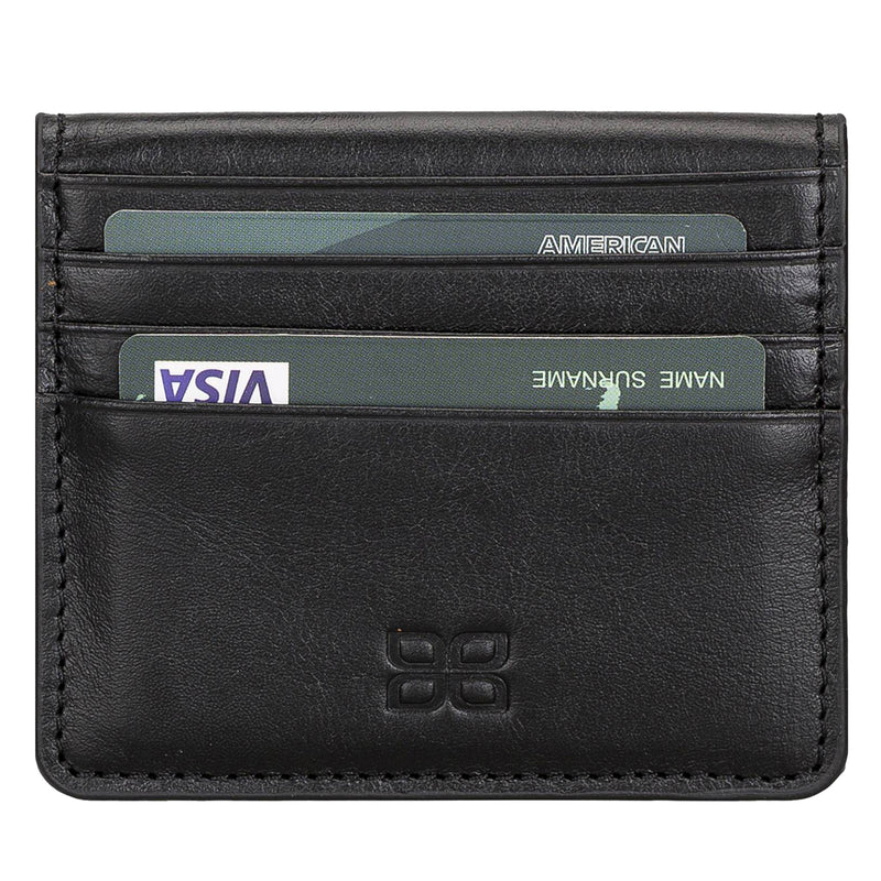 Leder Kartenetui mit Druckknopffach – Slim Wallet | Schwarz