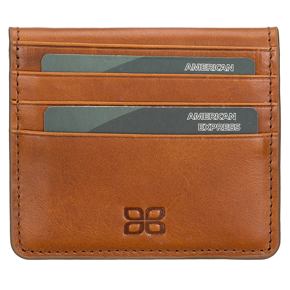 Leder Kartenetui mit Druckknopffach – Slim Wallet | Sattelbraun