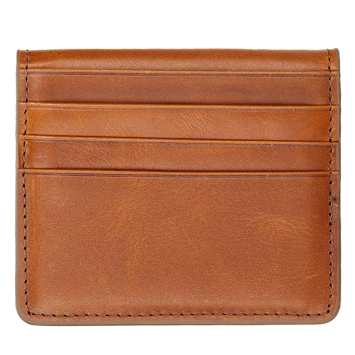 Leder Kartenetui mit Druckknopffach – Slim Wallet | Sattelbraun