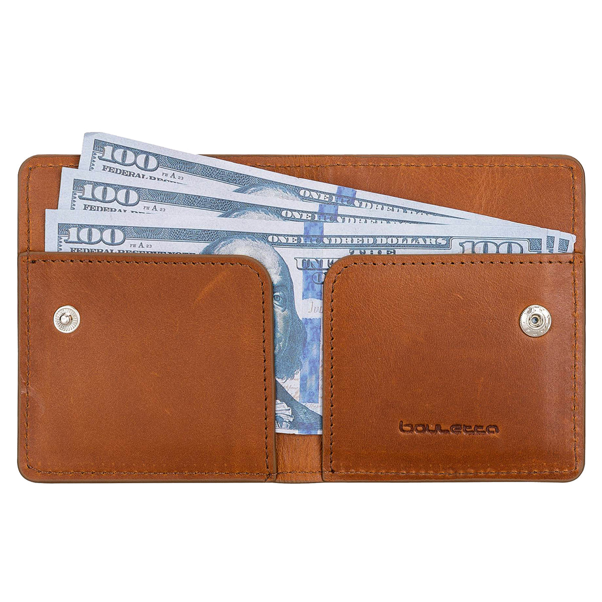 Leder Kartenetui mit Druckknopffach – Slim Wallet | Sattelbraun